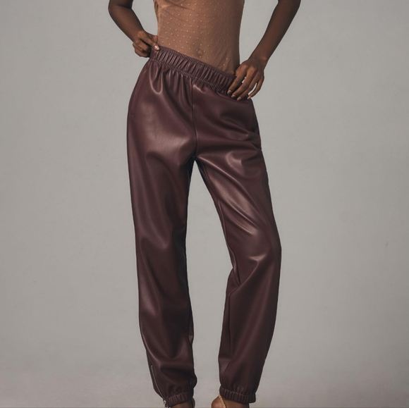 Avec Les Filles Faux Leather Joggers Brown Size Medium - Picture 1 of 9